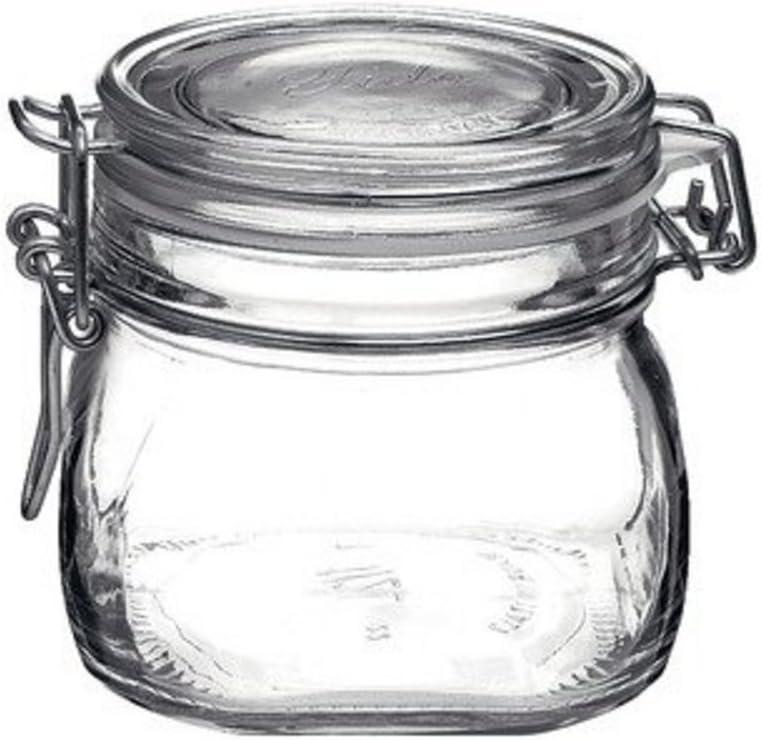 Bormioli Rocco Fido 17.5 Ounce Glass Storage Jars: Airtight Hinged Lid With Leak Proof Gasket, Wide Mouth Food Container - For Zero Waste Air Tight Preserving Jam, Spices, Coffee, Sugar & Herbs