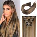 FLUFYMOOZ 6PC Clip in Hair Extensions 24" Straight Long Extensions for Women Synthetic Hairpiece (Deep Brown with Dirty Blonde)