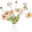 Kamang Artificial Poppy Silk Flowers (3 Stems) for Home Decor, Wedding Bouquet. Faux Poppy Flower Centerpiece. Artificial Coral Flower Arrangement. Silk Flowers (Apricot Coral)