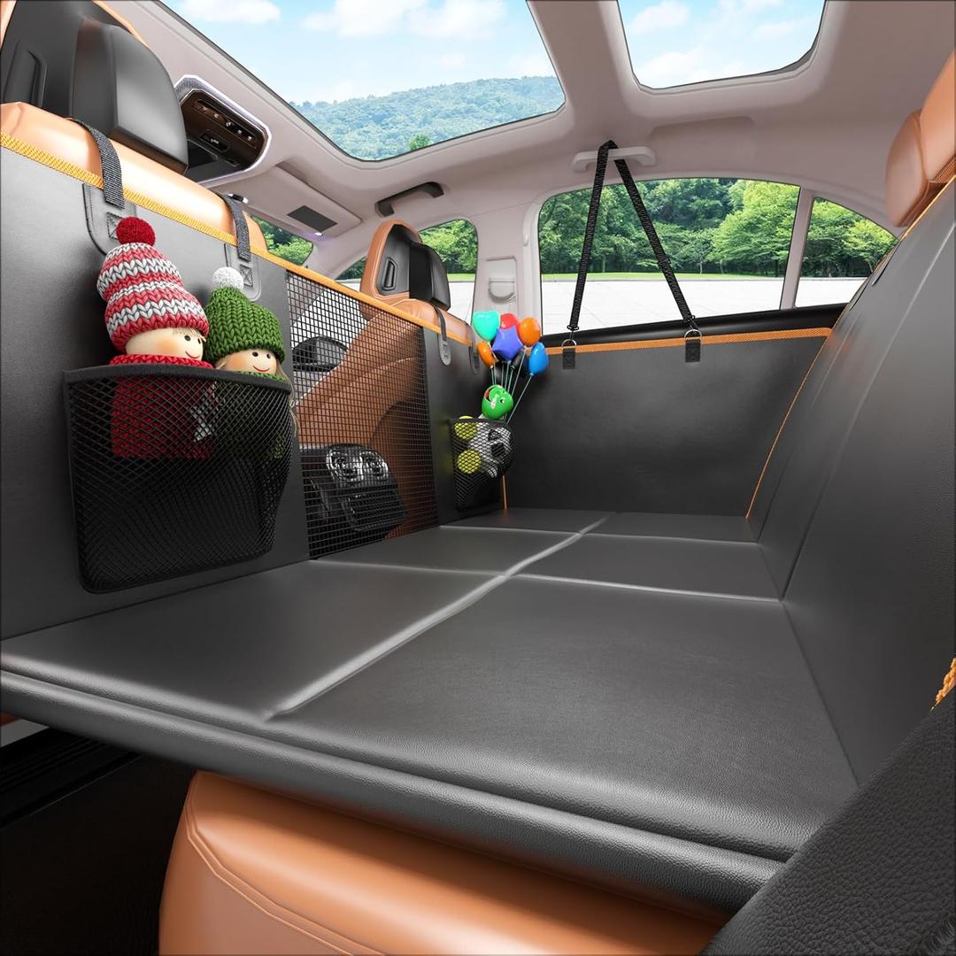Gusil Back Seat Extender for Dogs: Mobile Cozy Pet Den! Skin-Safe Padding, Heavy-Duty PU Leather with Hard Bottom, 450lb Capacity-Waterproof, Non-Slip, 45% More Space (Fits Cars, SUVs & Small Trucks)