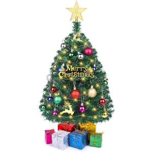 Small Christmas Tree with Lights, 2ft/24 inch Artificial Mini Table Top Christmas Tree Decorations with Star Tree Topper, Hanging Balls Ornaments, 30 Pcs Little DIY Xmas Trees for Kids Room
