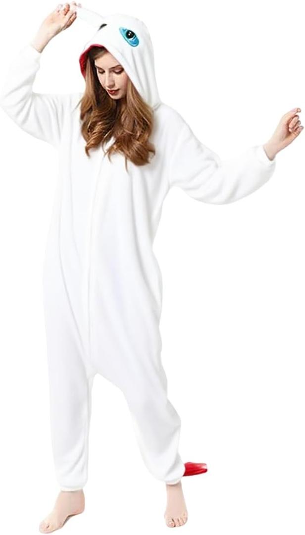 Dragon Onesie Pajamas Adult Christmas Animal Dragon Flannel Costume Winter Plush PJS Cosplay for family Woman (Medium, White)