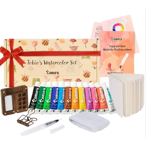 Original Tobios Mini Wooden Watercolor Paint Set – Compact Travel Art Kit with 12 Colors, Refillable Brush & Sketchbook – Unique Creative Gift for Birthdays, Holidays & Art Lovers