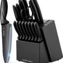 Home Hero Kitchen Knife Set - Wooden Knife Block Organizer - High Carbon Stainless Steel Blades - Ergonomic Handles with Built-In Sharpener & Kitchen Scissors - 16-Pc, Black