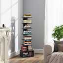 TUTOTAK Narrow Bookshelf, Vertical 8-Tier Bookcase, Spine Book Shelf for Small Space, Small Standing Shelf for Living Room, Office, Study, Entryway, Black BS07BK008