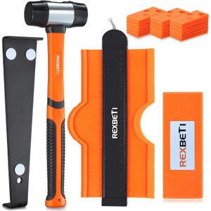 REXBETI 44-Piece Upgraded Laminate Wood Flooring Installation Kit with Solid Tapping Block, Long and Wider Pull Bar, Diameter 1 9/16" Reinforced Double-Faced Mallet, 10" Contour Gauge and 40 Spacers
