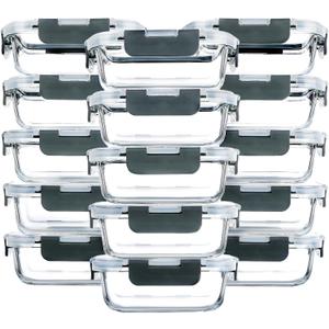 M MCIRCO [15-Pack,13 oz 1.5 Cup Glass Meal Prep Containers, Small Glass Food Storage Containers with Lids, Airtight Lunch Containers, Microwave, Oven, Freezer and Dishwasher Friendly, BPA-free