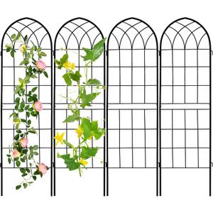 LZRS 4 Pack 71x20in Rustic Iron Arch Decoration Garden Trellis with Black Metal Coating Perfect for Supporting Climbing Plants Outdoor, Roses, Vines, Flowers, and Vegetables.
