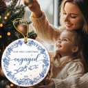 3 x First Christmas Engagement Ornament Gifts for Couples, Blue 2025 Engaged Ornaments for Christmas Tree, Ceramic
