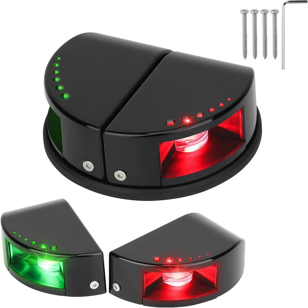 Boat Navigation Lights, Integrated Split 2-in-1 Red and Green LED Bow Lights, IP67 Waterproof Navigation Lights Boat Bow Lights for Pontoon, Yacht and Small Boats(Black)