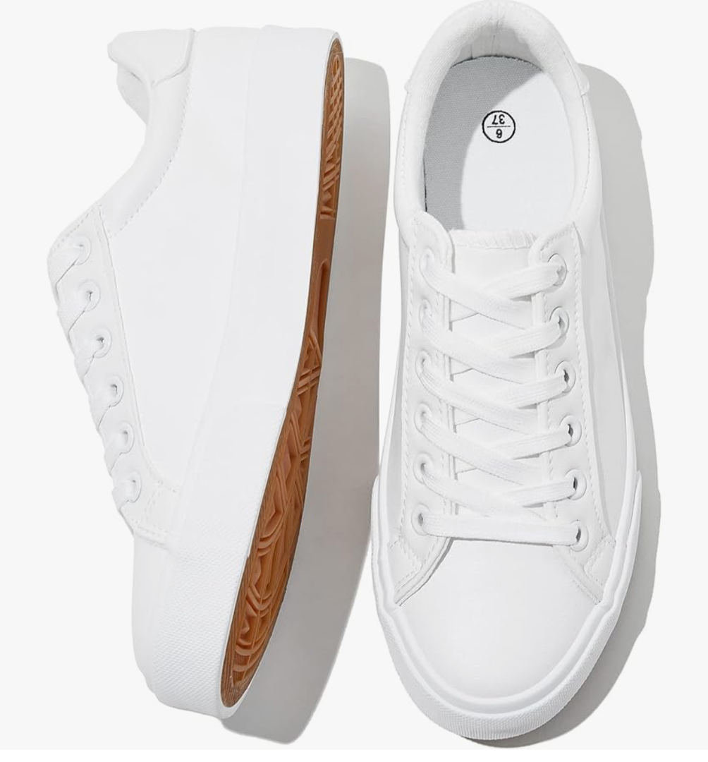 SERNIAL Womens White Tennis Shoes PU Leather Sneakers Casual Walking Shoes for Women 8.5