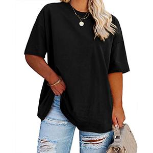 Fisoew Womens Plus Size T-Shirts Summer Oversized Half Sleeve Crew Neck Tunic Tops Tees Black, 5X