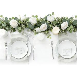 6Pcs 35Ft Eucalyptus Garland with Flowers, Faux Greenery Garland Vines, Artificial Flower Garlands for Wedding Table Backdrop Arch Wall Party Ceremony Decorations (Eucalyptus & White Rose 2)