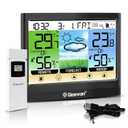 Geevon Weather Station Wireless Indoor Outdoor Thermometer Hygrometer with Dew Point, Heat Index, Touch LCD Display Digital Weather Thermometer with Alarm Clock and Adjustable Backlight