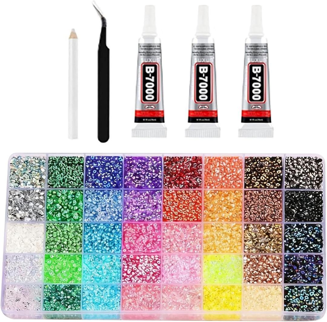 Resin Jelly Rhinestones, 32000Pcs 3mm Flatback Rhinestones for Bedazzling Crafting with 3Pcs B7000 Glue, Bling Crystal Bedazzle Kit for Clothing Shoes Nail Art Graduation Cap Decor (40 Colors)