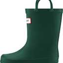 mysoft Kids Rain Boots for Girls Boys Toddler Waterproof Rubber Cute Printed with Easy-On Handles (3 Big Kid, Pure Green)