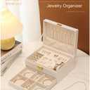GUOER Jewelry Box for Women Girl Wife - Large PU Leather Jewelry Organizer Storage Case with Two Layers Display for Earrings Bracelets Rings Watches Mother's Day (White)