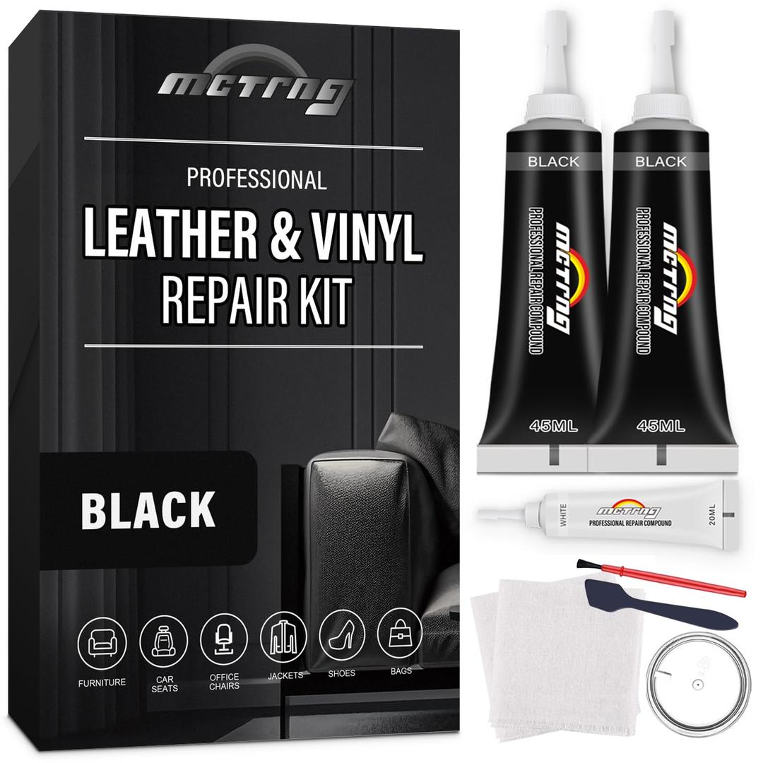 Black Leather & Vinyl Repair Kit, Leather Repair Kit for Car Seat, Shoes, Jacket, Sofa, Couch, Purse, Steering Wheel, Console, Easily Restores Faux, Artificial, Genuine Pleather With Easy Instructions