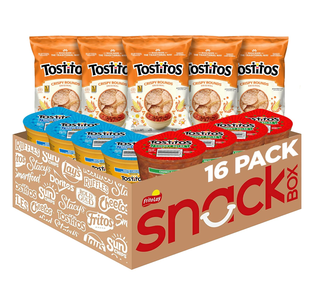 Tostitos Variety Bite Sized Rounds Salsa Cups Nacho Cheese Cups, Chip and Dip Pack, 16 Count, BBD: 02-24-26