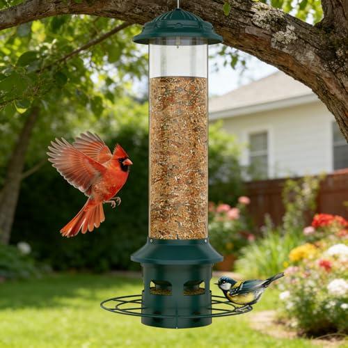 Metal Squirrel Proof Bird Feeders for Outdoors Hanging 4.0 LB Large Capacity, Easily Beat Squirrels, Easy to Clean and Fill, Waterproof, Attracting Finch, Cardinal, Chickadee and More