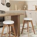 Nathan James Amalia Bohemian Swivel Bar Stool, Backless Counter Height Boucle Counter Stool with Solid Wood Legs and Upholstered Seat, White Oak Set of 2