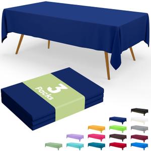 Smiry Disposable Table Cloth 3 Pack, 54 x 108 Inch Waterproof Plastic Tablecloth, Decorative Rectangle Table Covers for Party, Birthday, Picnic, Navy