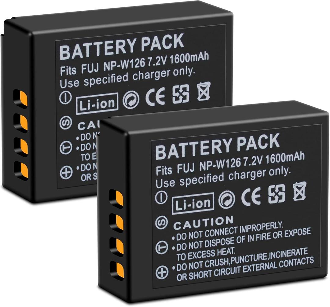 2-Pack NP-W126/NP-W126S Battery(1600mAh) for Fujifilm X-T100 X-T200 X100F X100V X-S10 X-A3 X-A X-A10 X-E2S X-E3 X-E4 X-H1 X-M1 X-Pro2 X-Pro3 X-T1 X-T2 X-T3 X-T10 X-T20 X-T30 X-T30 II