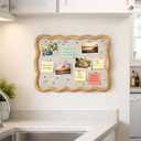 Wavy Linen Cork Memo Board, 17.7" x 23.6", Wood Frame, Decorative Pin Display Bulletin Boards for Walls, Home Office Kitchen (Natural)