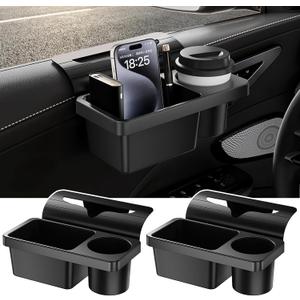 Car Window Storage Organizer, 2.7 Water Cup Holder for Car Side Door Multi-Functional Vehicle Organizer Rack for Cell Phone, Key, Bottle, Snacks, Fit for Most of Cars - Black, 2 Pack