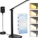 Desk Lamp with Charger, 10%-100% Stepless Dimmable & 5 Color Modes Study Lamp, Touch Control, 30-/60-minute Timer, USB Charging Output Port, CRI90, Eye-Caring Foldable LED Desk Lamps for Home Office