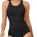 Beautikini Period Swimwear Women's One Piece Leak Proof Menstrual Bathing Suit Racerback Training Swimsuit for Teens Girls (Medium, Black)