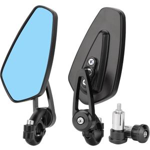 Motorcycle Bar End Mirrors 7/8'' 22mm Rear view Side Mirror Blue Lens Universal Replacement for Honda Grom Kawasaki Suzuki Ducati Yamaha and More Street Sport Bike Scooter Cruisers (Black)