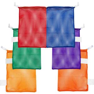 Champion Sports Mesh Equipment Bag  Heavy-Duty Nylon Drawstring Bag with Lock & ID Tag, Breathable Storage Sack for Balls, Swim Gear, Laundry & Toys, Multiple Sizes & Colors (Set of 6 (12" x 18"), Assorted Set)