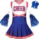 GRAJTCIN Girls Cheerleader Costume Halloween Dress Up Cheerleading Uniform Outfit (10-12 Years, Blue)