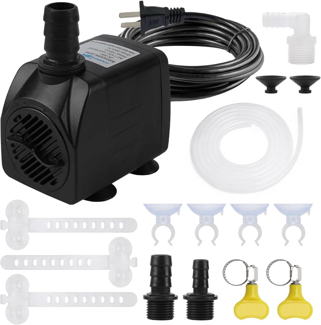 Small Fountain Pumps Submersible Outdoor, 480GPH Durable 25W Outdoor Water Pump with 6.5ft Tubing & 4 Nozzles for Aquarium, Pond, Fish Tank, Water Pump Hydroponics, Backyard Fountain