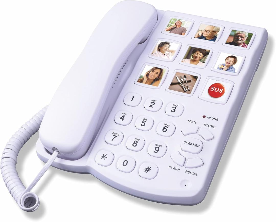 TelPal Big Button Phone with Speaker for Seniors, Corded Amplified Phone, Landline Phones with One Touch Memory for Old People, Easy to Read SOS Telephones