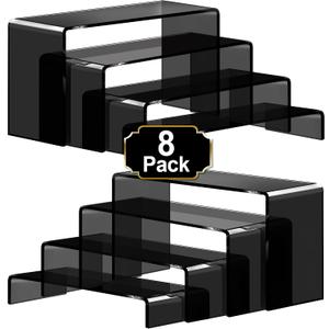 Aheroi Acrylic Risers, 8 Pcs 2 Set(7L~8L~9L) Display Risers, Black Arylic Display Stands Acrylic Shelf Riser, Display Holders for Vendor Events, Cupcake Stands, Toys Display Clear Shelves