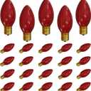 SUNSGNE 25 Pack C9 Red Christmas Light Bulbs, 7 Watt Red Incandescent Christmas Replacement Light Bulbs, E17 Intermediate Base