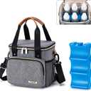 Breastmilk Cooler Bag with Ice Pack Fits 6 Baby Bottles up to 9 Ounce, Breast Milk Pump Cooler Bag for Nursing Mom Daycare, Work, Travel-Grey