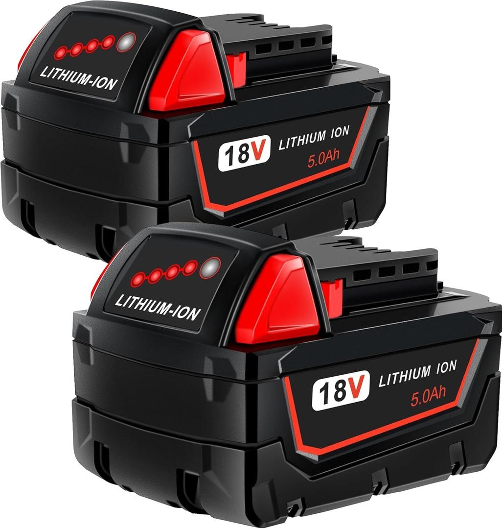 2 Pack 5.0Ah 18V Replacement Batteries for Milwaukee M18 Battery 48-11-1850 48-11-1860, Compatible with All Milwaukee 18v Tools