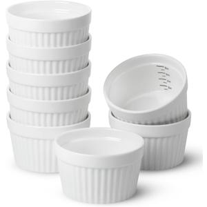 BTaT- Ramekins, 8 oz, Set of 8, Ramekins for Baking, Ramekin with Measurement Markings, Creme Brulee Dishes, Souffle Cups, Custard Cups, Ceramic Bakeware, Souffle Dish, Small Ceramic Bowl