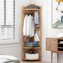 Corner Clothes Rack,Bamboo Corner Hall Tree,Entryway Coat Rack with Storage and Hooks,Garment Rack with Shelves,Freestanding Storage Shelf for Entryway Bedroom (Natural)