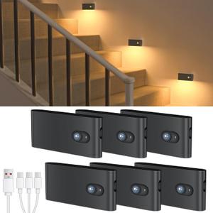 WILLED Rechargeable Night Light, Wireless Stair Lights Indoor, Warm White Motion Sensor Light Indoor, Stick-Anywhere, Battery Powered Night Light for Hallway, Stairway, Bathroom, Bedroom, Pack of 6 (Black) WILLED Rechargeable Night Light, Wireless Stair Lights Indoor, Warm White Motion Sensor Light Indoor, Stick-Anywhere, Battery Powered Night Light for Hallway, Stairway, Bathroom, Bedroom, Pack of 6 (Black)