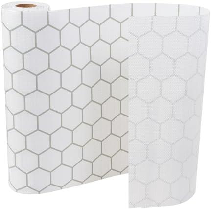 Drawer and Shelf Liner for Kitchen Cabinets: Non Adhesive, Non Slip, Thick Strong Grip Waterproof Washable for Kitchen Cabinets, Drawer, Fridge, Wire Shelving (Silver Geometry, 24 in × 20 FT)