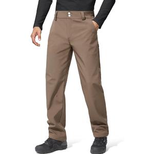 Men's Warm Windoproof Winter Fleece Lined Pants Hiking Expandable Waist Softshell Snow Ski Pants Brown 32w/30 L