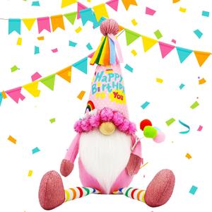Birthday Gnome Plush, 20 inch, Pink Party Decor with Happy Birthday Hat, Gnome Gifts for Women Mom Sisters Daughter Girls Kids Best Friend, Tiered Tray Table Decor