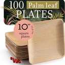 brheez Bamboo Plates Disposable Made From Palm Leaf - 100 Pack (10 inch) Eco Friendly Compostable & Biodegradable-Disposable Party Plates Heavy Duty more Environmentally Friendly than Paper Plates (10" Square Plates)