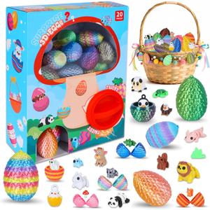 Prefilled Easter Eggs - Mini Vending Machine Dragon Eggs - 20 Surprise Gachapon Capsule Toys with 3D Printed Articulated Dragon Eggs Mystery Animals Inside - Gumball Prize Game for Boys Girls