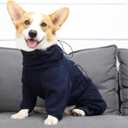 Fleece Dog Pajamas, Fullbody Pullover Jumpsuit (Navy, 3XL)