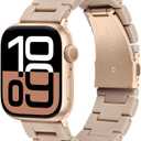V-MORO Lightweight Bands Compatible with Apple Watch Series 11/10/9/8/7 38/40/41/42mm Fashion Cute Bracelet Band Rose Gold Stainless Steel Buckle Watch Strap for iwatch Series SE/6/5/4/3/2/1(Milky Tea)